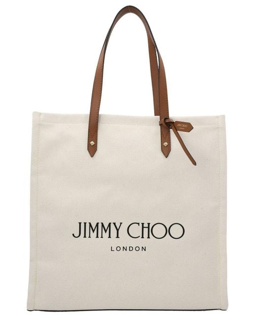 Jimmy Choo Leather Logo Printed Tote Bag in Brown | Lyst