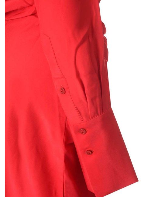 GAUGE81 Red Gravia V-neck Draped Mini Dress