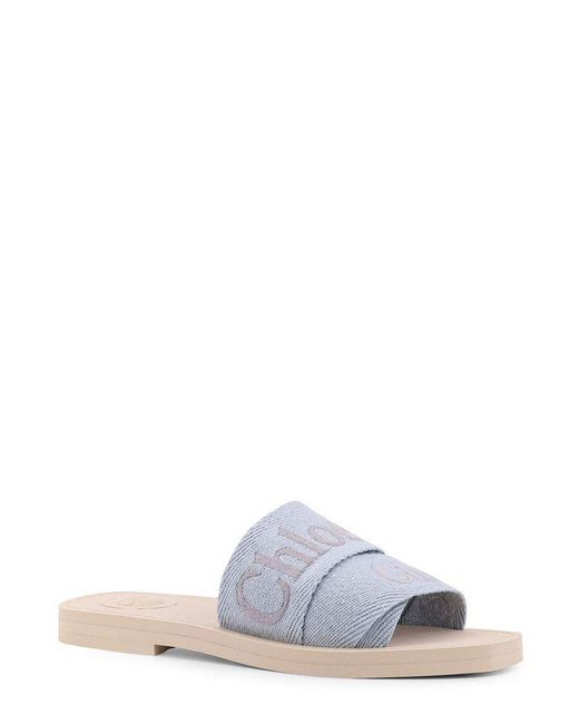 Chloé White Woody Open Toe Slip-On Slides