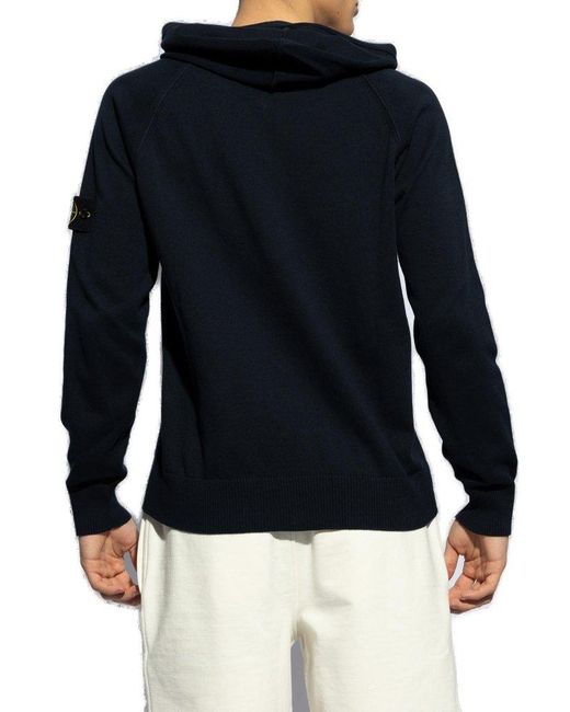 Stone Island Blue Zip Up Hooded Sweater for men