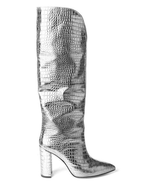 Paris Texas White Pointed-toe Emboosed Knee-high Boots
