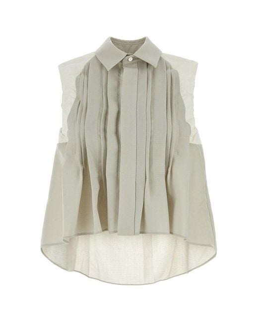 Sacai White Light Grey Polyester Blend Suiting Mix Shirt