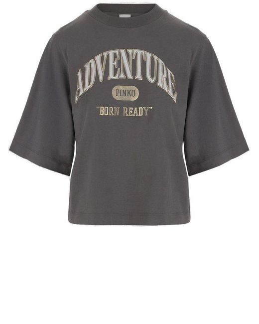 Pinko Gray Logo Print T-Shirt