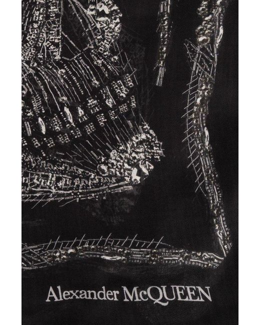Alexander McQueen Black Scarf With Skull Motif for men