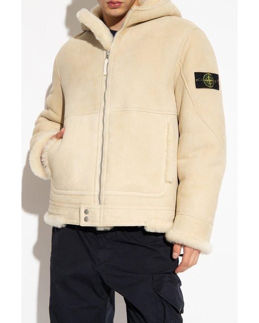 Stone Island Shearling Detailed Zipup Jacket in Natural for Men Lyst