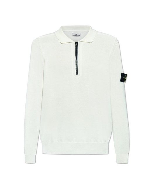 Stone Island White Polo-collared Knitted Sweater for men