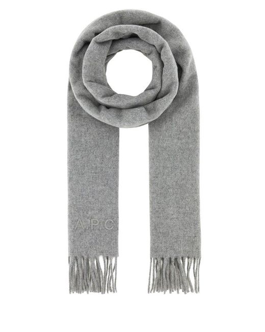 A.P.C. Gray Logo-embroidered Fringed-edge Scarf