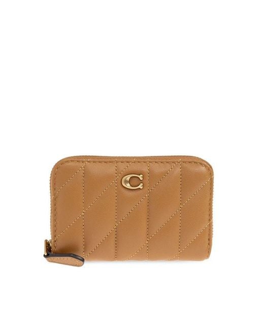 COACH Brown Essential Zip-Around Quilted Small Card Case