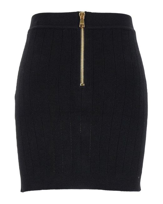 Balmain Black Button Detailed High-rise Mini Skirt