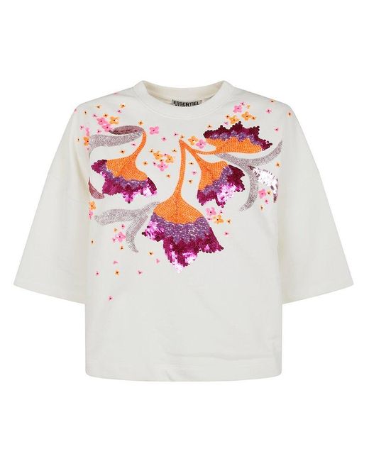 Essentiel Antwerp White Hotanical Sequin Sweater