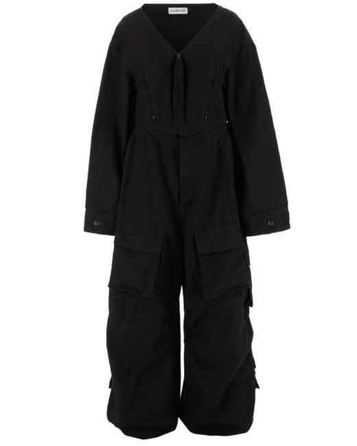Balenciaga V-neck Oversized Jumpsuit in Black | Lyst Canada