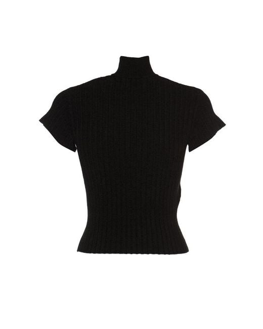 Alberta Ferretti Black High-Neck Shortsleeved Knit Top
