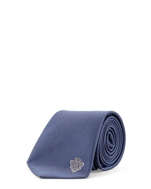 Gucci Blue Silk Tie With Lord Detail for men