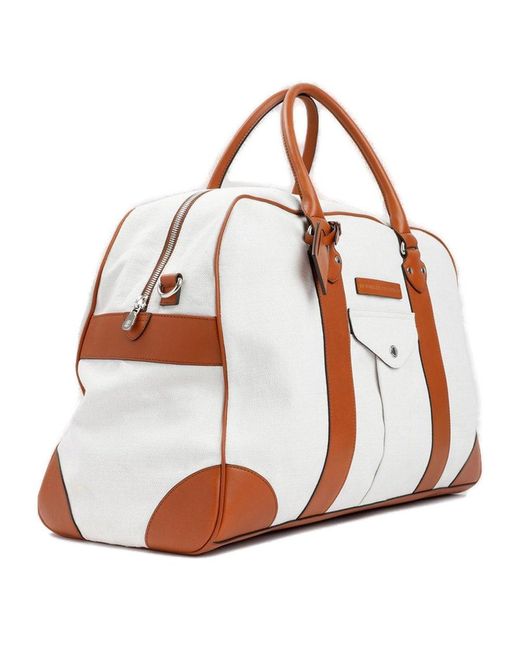 Brunello Cucinelli White Panelled Logo Patch Travel Duffle Bag for men
