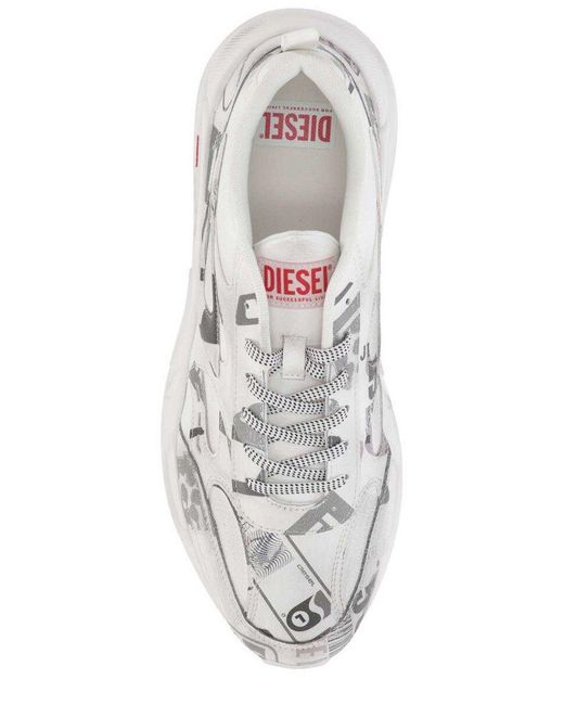 DIESEL White Graphic Printed Low-top Sneakers for men