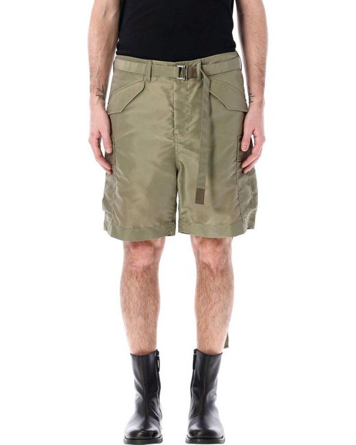 Sacai Green Nylon Cargo Shorts for men