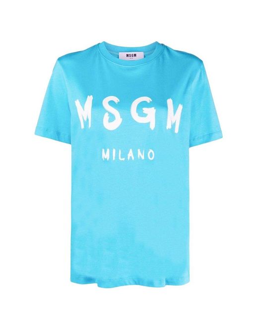 MSGM Blue Logo Printed Crewneck T-shirt