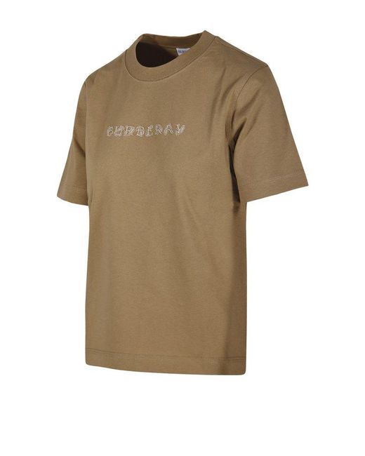 Burberry Natural Logo Embroidered Crewneck T-Shirt