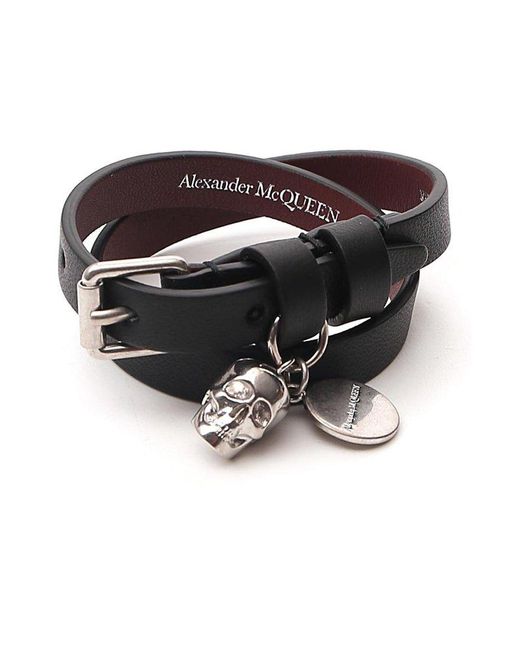 Alexander McQueen Black Double Wrap Skull Charm Bracelet