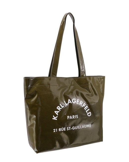 Karl Lagerfeld Green Logo-print Twill Tote Bag