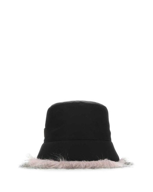 Prada Black Re-nylon Faux-fur Trim Bucket Hat