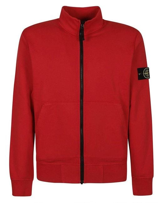 Stone Island Red Compass Patch Zipped Sweatshirt for men