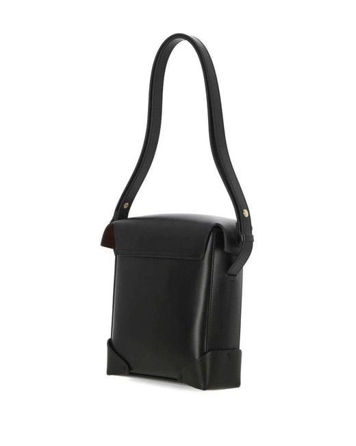 MANU Atelier Black Logo Plaque Shoulder Bag