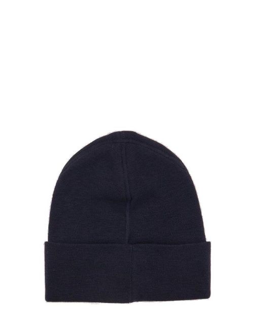 Stone Island Blue Logo Patch Ribbed Beanie for men