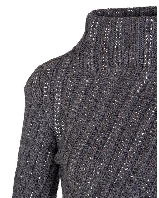 Ermanno Scervino Gray Embellished Turtleneck Jumper