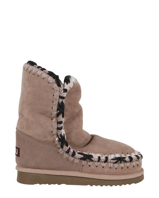 Mou Brown Eskimo Overstiching Chunky-Sole Ankle Boots