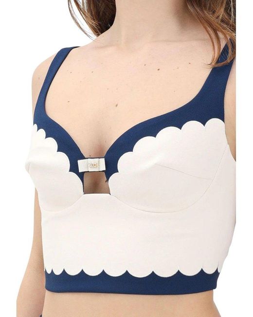 Elisabetta Franchi Blue Logo-Patch Sleeveless Top