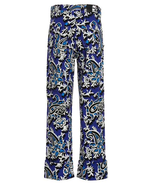 Etro Blue Logo Patch Floral-printed Trousers for men