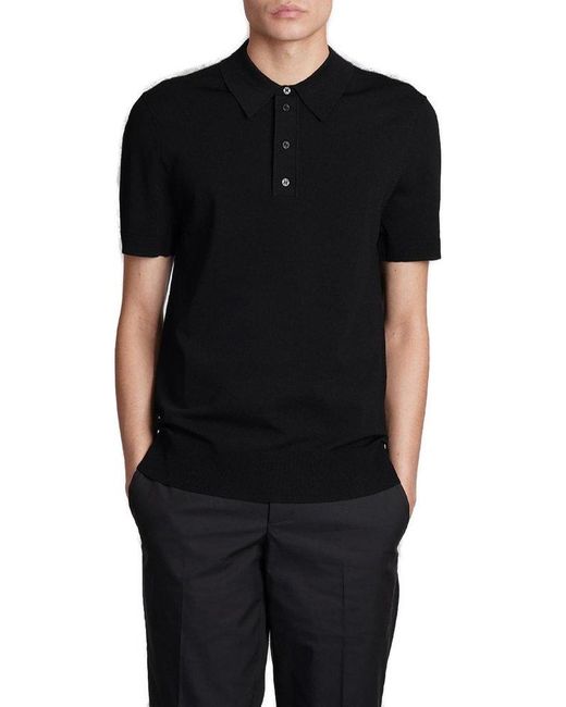 Neil Barrett Black Logo-embroidered Short-sleeved Knitted Polo Shirt for men