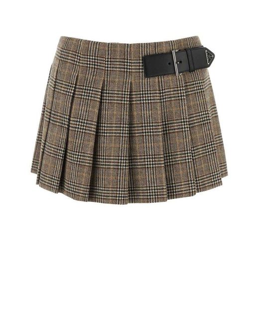 Prada Brown Checked Wool-blend Miniskirt
