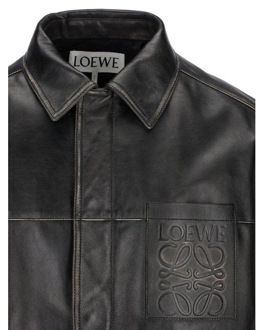 Loewe Black Long-sleeved Leather Shirt for men