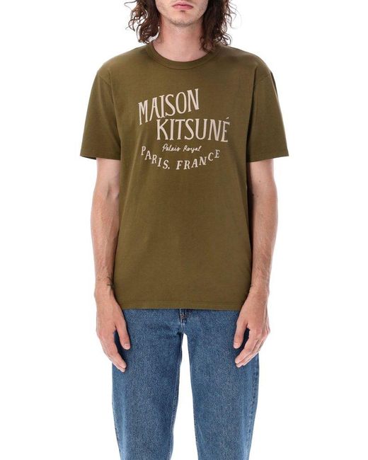 Maison Kitsuné Green Logo Printed Crewneck T-shirt for men