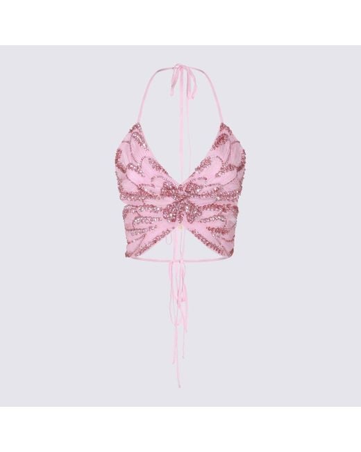 Blumarine Pink Sequin-embellished V-neck Butterfly Top