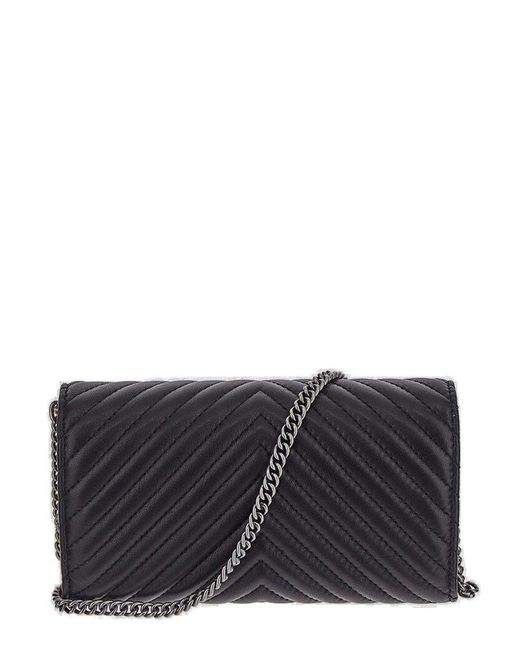 Pinko Logo-Plaque Chain-Linked Quilted Shoulder Bag in Gray