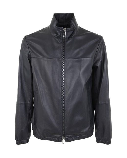Emporio Armani Leather Jacket Clothing in Grey for Men Lyst UK
