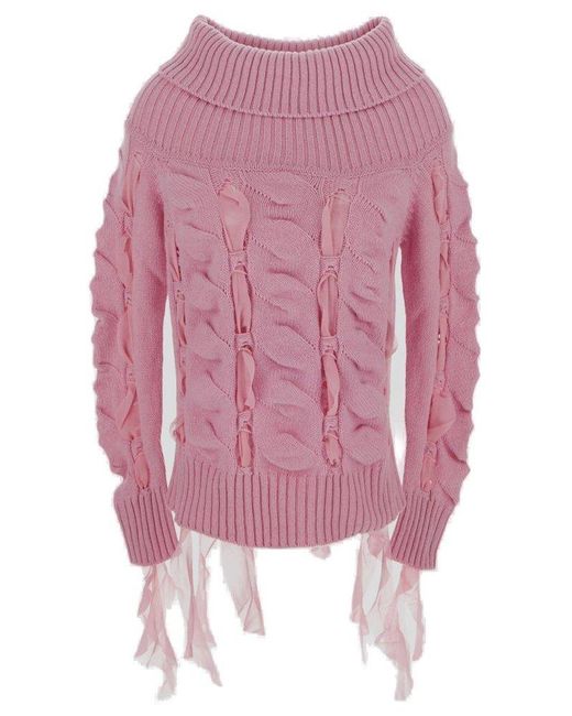 Blumarine Pink Off-shoulders Knit Sweater