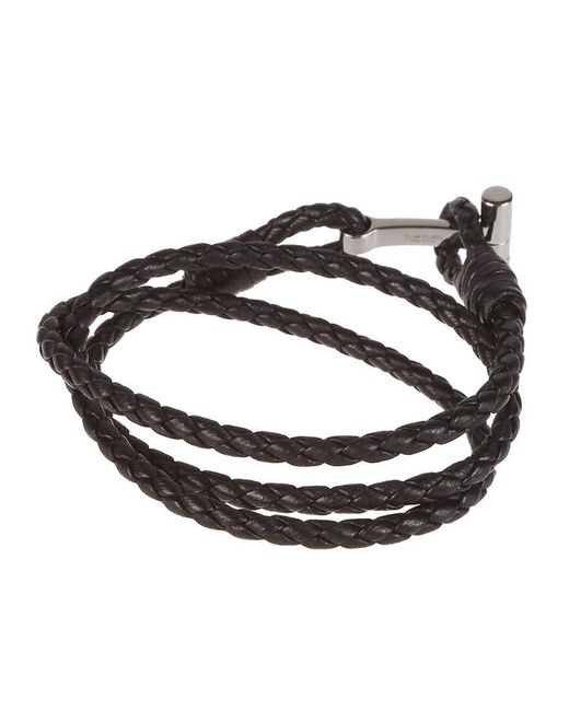 Tom Ford Black T-shaped Toggle Braided Leather Bracelet for men