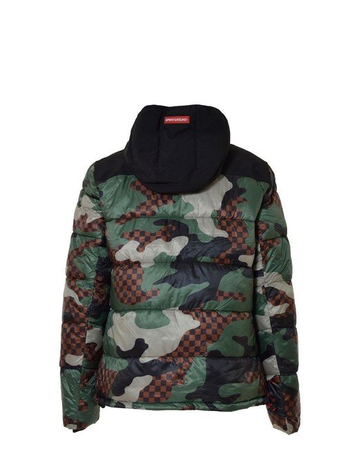 Sprayground Black Camo Checkered Puffer Down Jacket for men