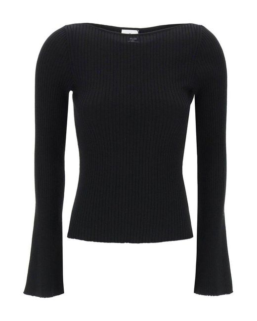 Courreges Black Ribbed Knit Pullover Sweater