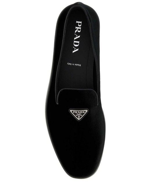 Prada Black Suede Triangle Slippers for men