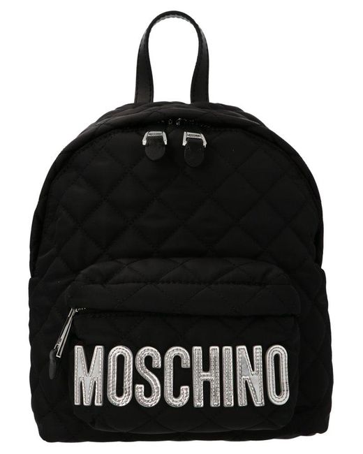 Moschino Black Logo Patch Quilted Backpack