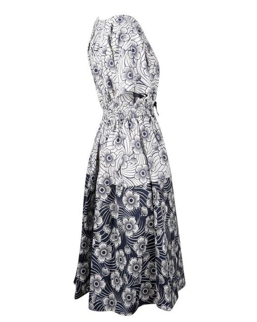 Moncler Gray Floral Print Flared Midi Dress