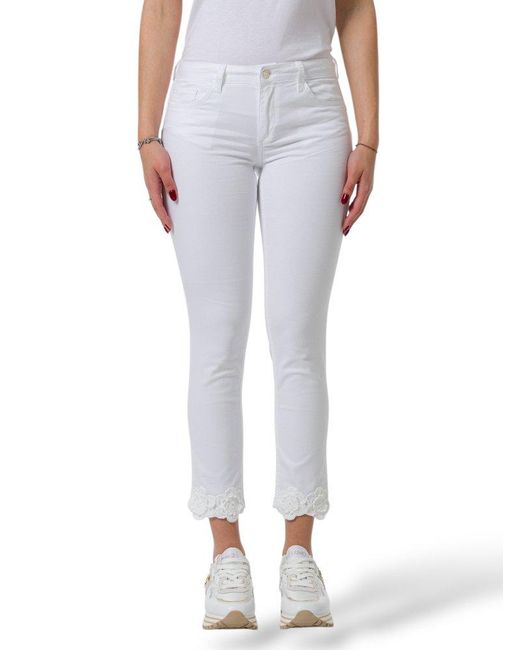 Liu Jo White Logo Plaque Crochet-Flower Trousers