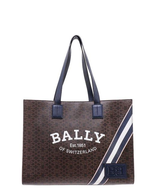 Bally Brown Logo Printed Tote Bag