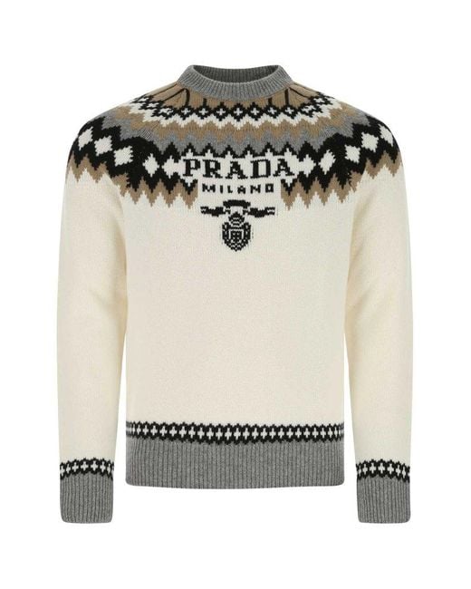Prada Embroidered Cashmere Sweater in Beige (Black) for Men | Lyst Australia