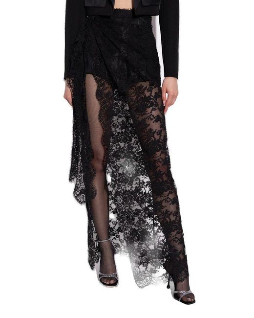 Dolce & Gabbana Black Asymmetrical Floral Lace Maxi Skirt